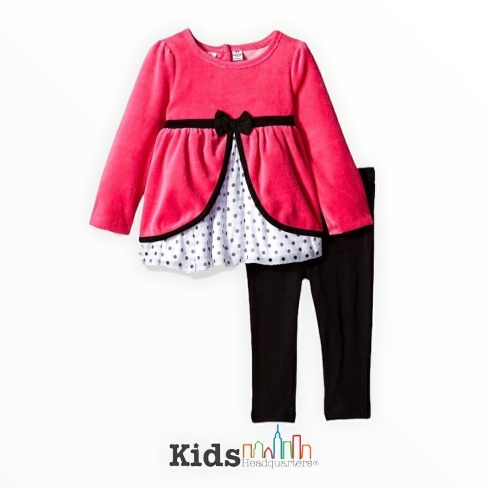 KIDS HEADQUARTERS | Black&Fuchsia |  VELOUR 2 Pieces Legging Set